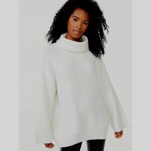 Scoop White Ribbed Cozy Turtleneck Tunic Sweater S